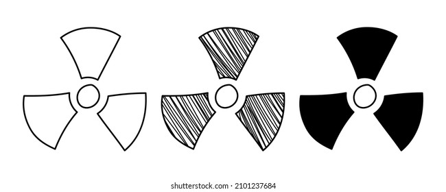 Set of hand-drawn vector Radiation Signs in a doodle cartoon style. National Science Day