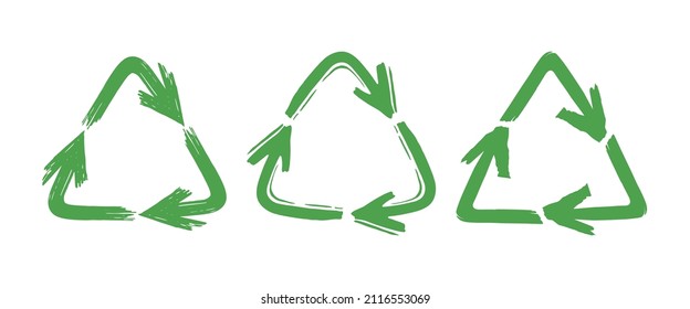 Set of hand-drawn vector recycle icons isolated on white background.