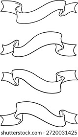 Conjunto de Anuncios de cinta de Vector dibujado a mano. Colección de pergaminos doodle, banderas y rótulos para diseños de títulos y decoraciones. Estilo minimalista del arte de la línea negra. Aislado sobre fondo blanco.