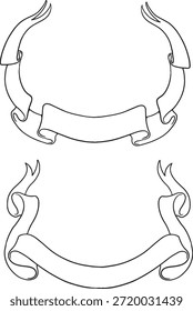 Conjunto de Anuncios de cinta de Vector dibujado a mano. Colección de pergaminos doodle, banderas y rótulos para diseños de títulos y decoraciones. Estilo minimalista del arte de la línea negra. Aislado sobre fondo blanco.
