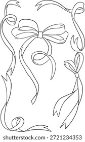 Conjunto de lazos de Vector dibujados a mano y serpentinas fluidas en delicado arte de línea. Perfecto para diseños de boda, marca femenina y decoración elegante. Minimalista sketchy doodle Elementos.