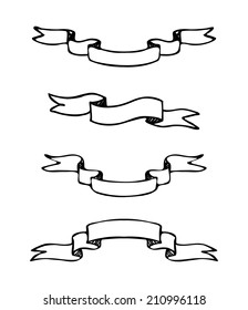 Set of hand-drawn vector scroll banners. Black and white