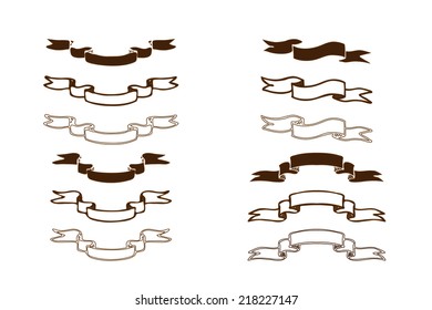 Set of hand-drawn vector scroll banners. Brown color