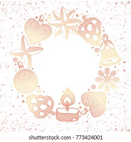 A set of hand-drawn vector textural decorative elements for Christmas and New Year. Christmas 
stickers on windows and mirrors.Vector Hand-Drawn Christmas greeting card.