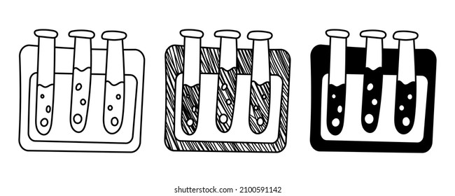 Set of hand-drawn vector Tubes on a stand in doodle cartoon style. National Science Day