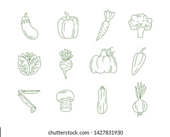 Set of handdrawn vegetables doodles. Vegetables doodle set. 