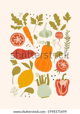 set of hand-drawn vegetables. Fresh organic food. Healthy food. Flat vector illustration.