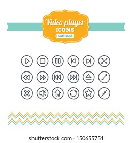 Set of hand-drawn video player icons