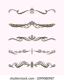 Set of hand-drawn vintage decorations. Baroque ornamental for delimiter