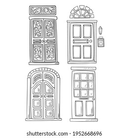 Set of hand-drawn vintage doors. 