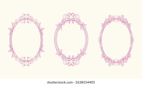 A set of hand-drawn vintage elegant frame. Designed for birthday or wedding invitation cards. Vector illustration.