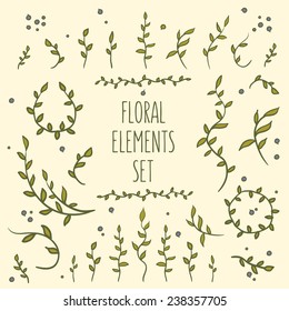 set of hand-drawn vintage floral elements 