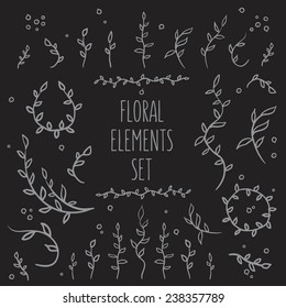 set of hand-drawn vintage floral elements 