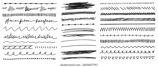 Set of hand-drawn vintage frames and borders in black and white. Abstract cartoon doodles, grunge strokes, and decorative sketch elements. Perfect for retro design, shading, and creative outlines