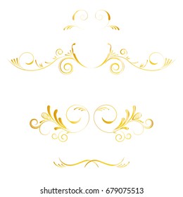 Set of hand-drawn vintage golden round frames on white background. Vector elements for wedding, mothers day, birthday card, invitations.