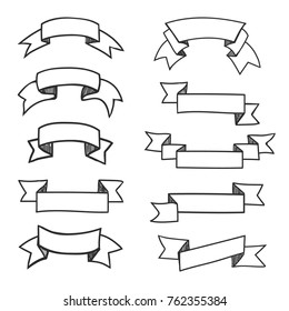 Set of hand-drawn vintage linear banners. Vector illustration.