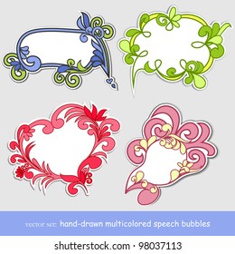 Set of hand-drawn vintage speech bubbles with floral elements