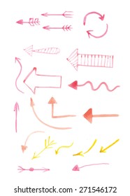 Set of hand-drawn watercolor arrows Vector illustration