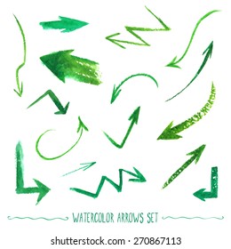 Set of hand-drawn watercolor arrows. Vectorized drawn elements. 
