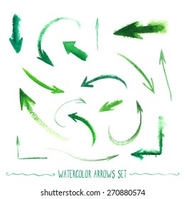 Set of hand-drawn watercolor arrows. Vectorized drawn elements. 