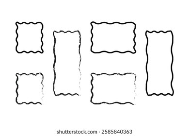 Set of Hand-Drawn, Wavy-Edged Rectangles.