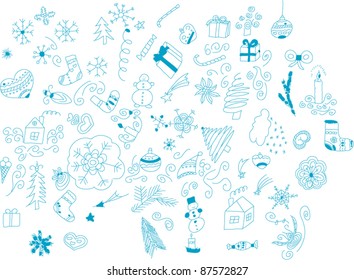 Set of hand-drawn winter shapes