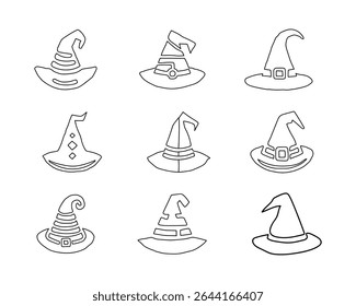 Set of Hand-drawn witch hat logo for halloween branding