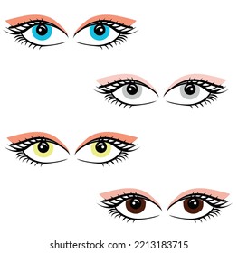 set of hand-drawn woman's luxurious eye with full eye lashes. Idea for business visit card, typography vector. Perfect salon look. banner, card.