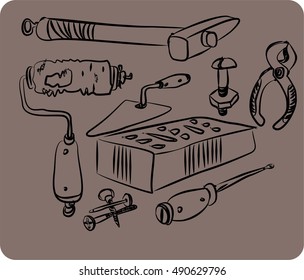 Set of hand-drown building material sketches