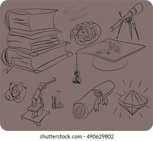 Set of hand-drown sketches: science and education