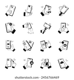 Set of Handheld Devices Doodle Icons 

