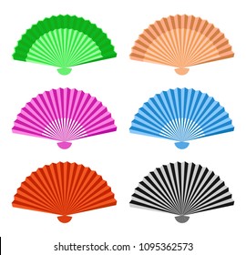 Set of handheld fan icons. Isolated on white background. Vector illustration.