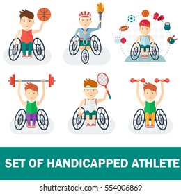 set of handicapped athlete. Flat vector cartoon illustration. Objects isolated on a white background.
