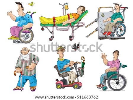 set of handicapped and patients - cartoon