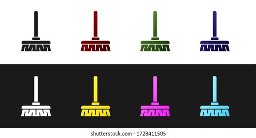 Establecer el icono de la escoba de Handle aislado en fondo blanco y negro. El concepto de servicio de limpieza. Ilustración vectorial