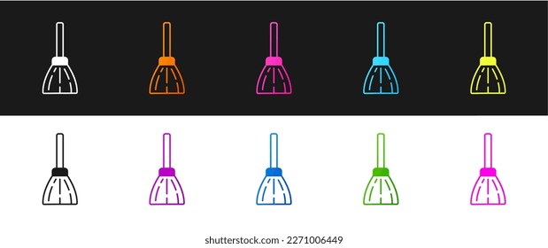 Set Handle broom icon isolated on black and white background. Cleaning service concept.  Vector