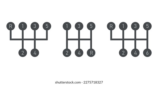 Juego de iconos del manual del coche del controlador. Símbolo del selector de velocidades. Ilustración vectorial aislada en fondo blanco.