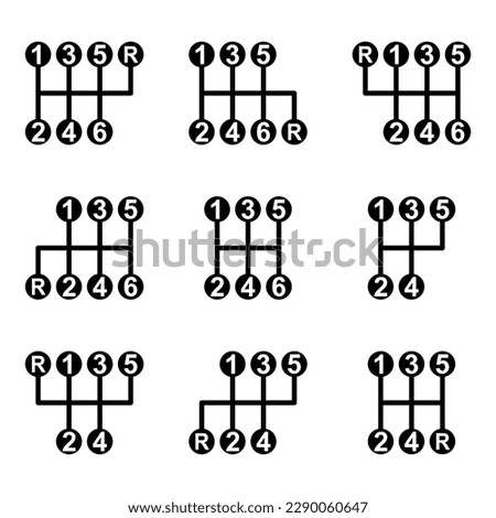 Set of Handle car manual shift lever icon, vehicle gear technology vector illustration equipment .