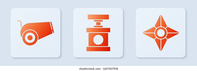 Set Handle detonator for dynamite, Cannon and Japanese ninja shuriken. White square button. Vector