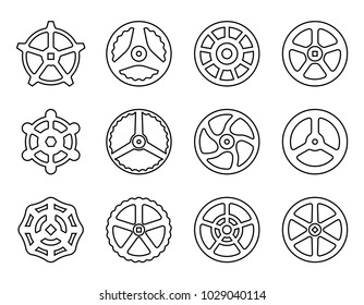 Set of handle and hand wheel icon. Vector thin line