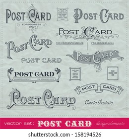 set of hand-lettered calligraphic elements for postcard backs