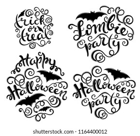 Set of handlettering phrases for Happy Halloween party, zombie party,trick or treat. Vector illustration