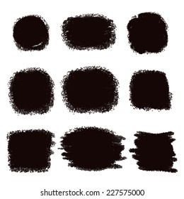 Set of handmade black abstract texture badge brushes