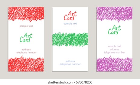 Set of handmade business sample cards with hand drawing textures. Hand drawing copy space on white paper background. Crayon pastel chalk art lines and design elements, vector