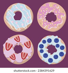 Set of handmade colored donuts in modern flat style. Donut isolated for your design