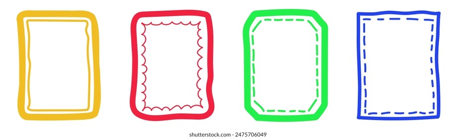 Set of handmade colored frames. rectangle, brush, line stroke, doodle element. Hand drawn simple rectangular rectangular frames for text border2. Vector illustration