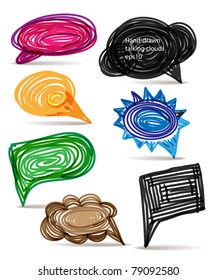 Set of hand-made comic style colorful speech clouds