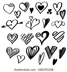 Set Handmade Drawn Hearts Doodle Style Stock Vector (Royalty Free ...