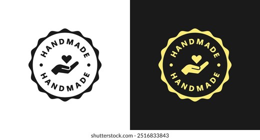 Set of handmade emblem linear icons. Hand in circle with text. Flat vector illustration.