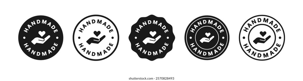 Set of Handmade Emblem handmade. Made with Love label badges vector design. Handcraft signs.